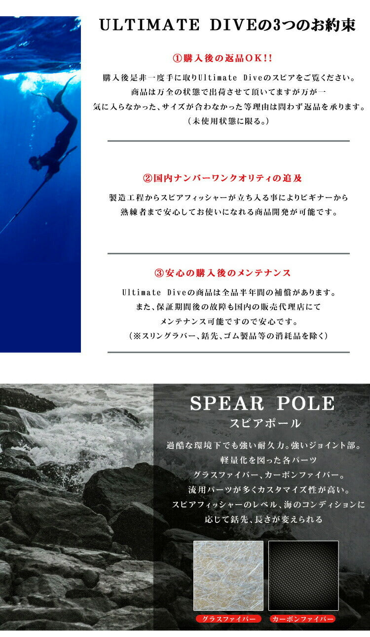 【銛先コンプリートセット】Ultimate Dive 魚突き 手銛 入門 6点セット グラスファイバー 2ピース 150cm